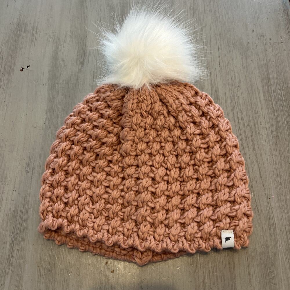 Fabletics Rose Pink Chunky Knit Beanie w/ White Pom One Size